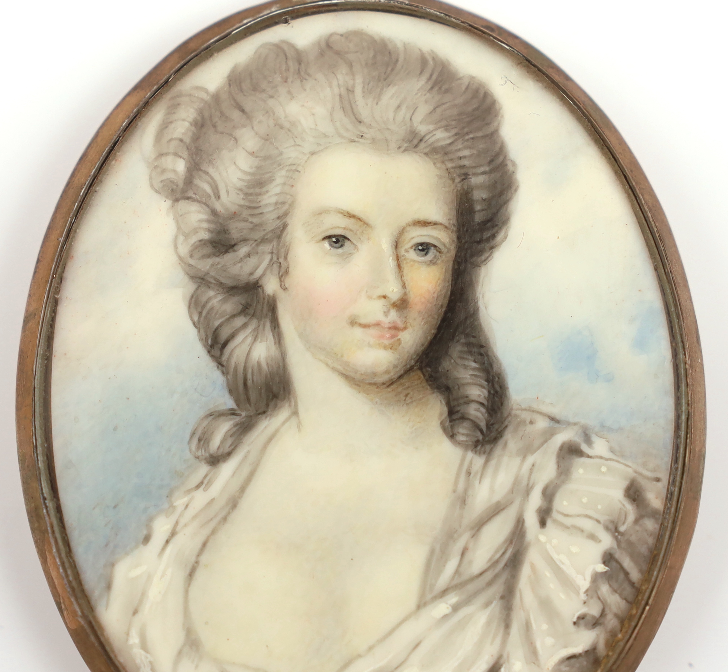 English School circa 1790, Portrait miniature of a lady, watercolour on ivory, 6.4 x 5.2cm. CITES Submission reference 8PWTN3WD